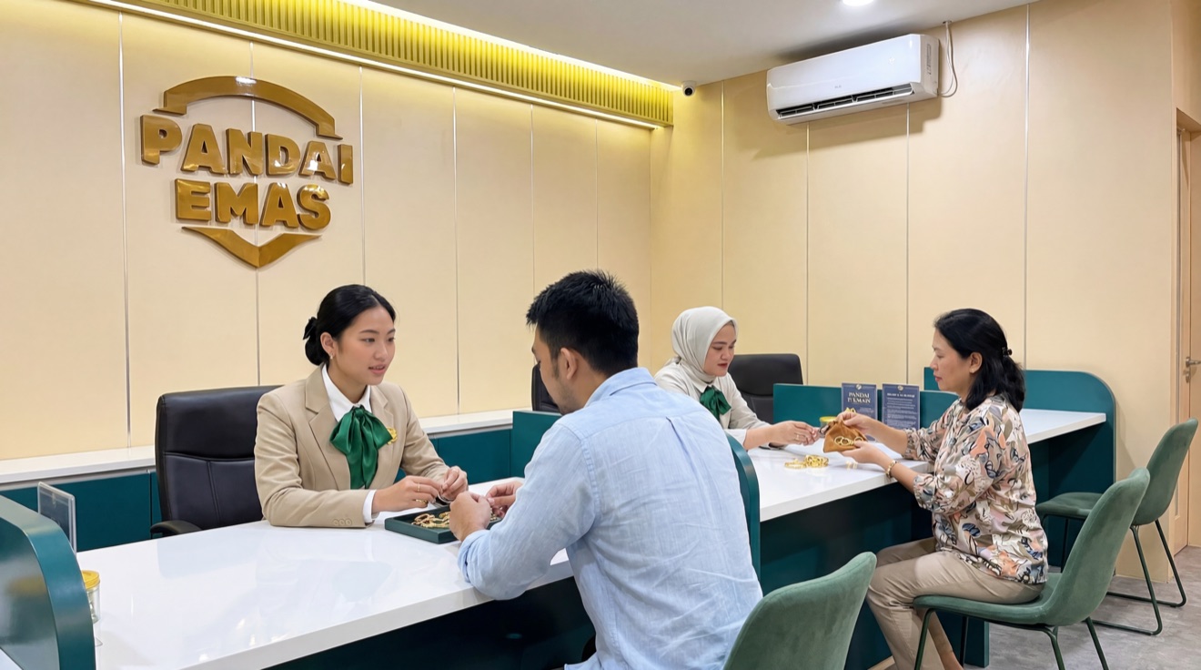 Staf Pandai Emas melayani pelanggan di gerai